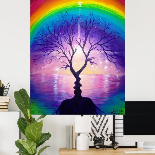 Der Kuss unter dem Regenbogen der Liebe Poster (Heimbüro)