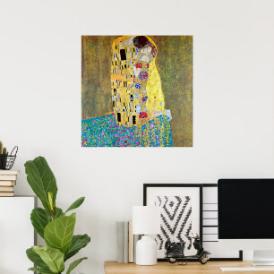 Der Kuss von Gustav Klimt, Vintage Art Nouveau Poster