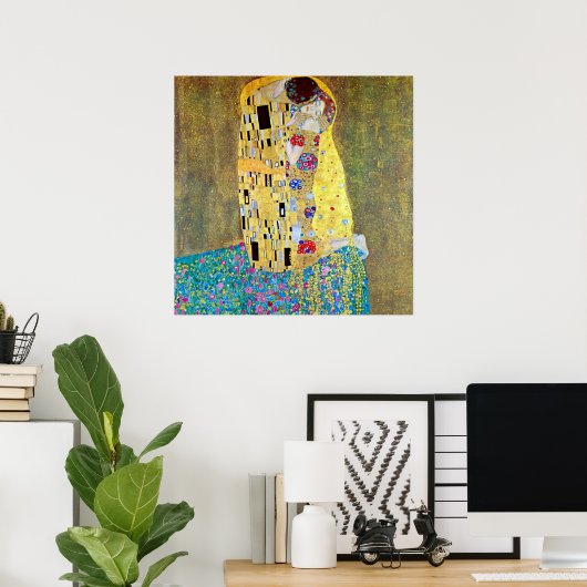 Der Kuss von Gustav Klimt, Vintage Art Nouveau Poster (Heimbüro)