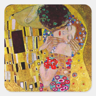 Der Kuss von Gustav Klimt, Vintage Art Nouveau Quadratischer Aufkleber