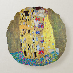 Der Kuss von Gustav Klimt, Vintager Jugendstil Rundes Kissen