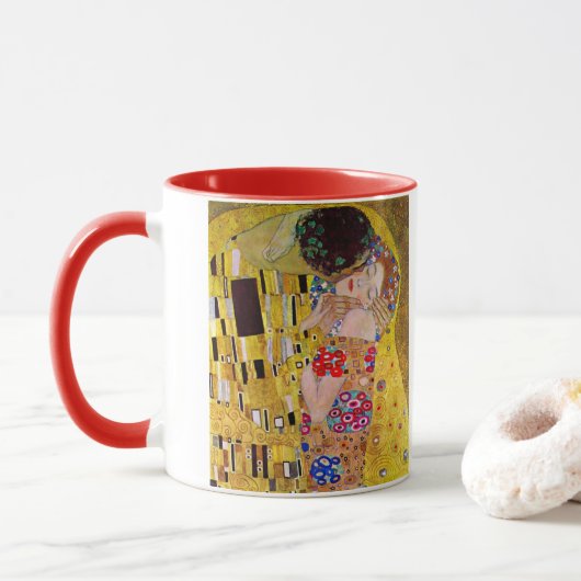 Der Kuss von Gustav Klimt, Vintager Jugendstil Tasse (Mit Donut)