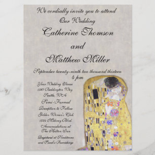 Der Kuss von Klimt Hochzeit Weiß Gold Jugendstil Einladung