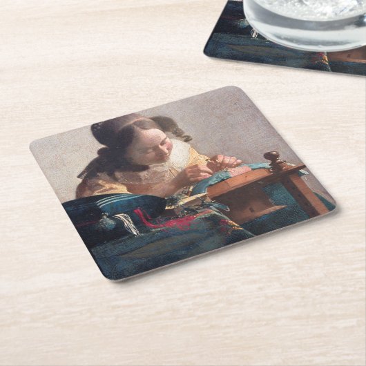 Der Lacemaker, Johannes Vermeer, 1669-1670 Rechteckiger Pappuntersetzer (angewinkelt)