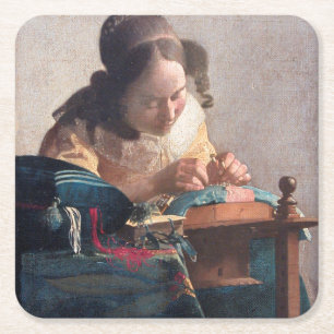 Der Lacemaker, Johannes Vermeer, 1669-1670 Rechteckiger Pappuntersetzer