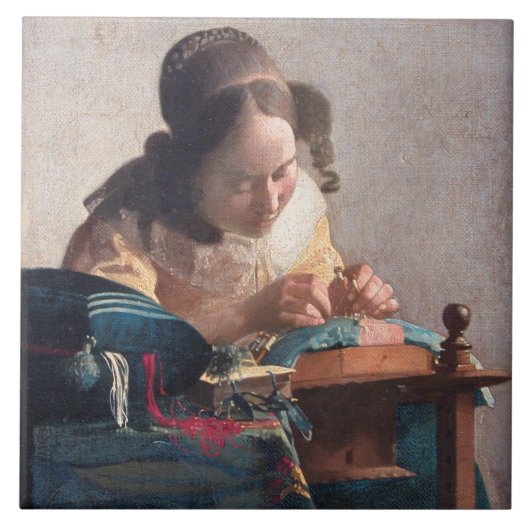 Der Lacemaker, Johannes Vermeer Fliese (Vorderseite)