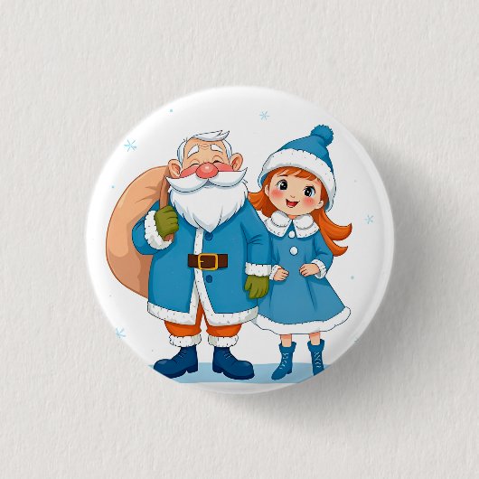 Der lächelnde Weihnachtsmann und Schneemann Button (Vorderseite)