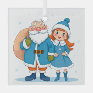 Der lächelnde Weihnachtsmann und Schneemann Ornament Aus Glas
