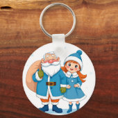 Der lächelnde Weihnachtsmann und Schneemann Schlüsselanhänger (Vorderseite)