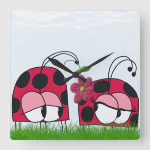 Der Ladybug mit seiner neuen Liebe Illustration Quadratische Wanduhr