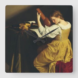 Der Lautenspieler von Orazio Gentileschi Kunst Quadratische Wanduhr