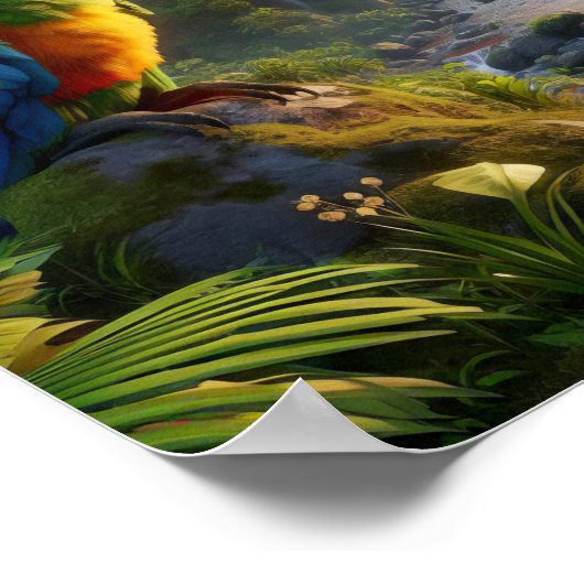 Der lebendige Amazonas-Parrot im üppigen Regenwald Poster (Ecke)