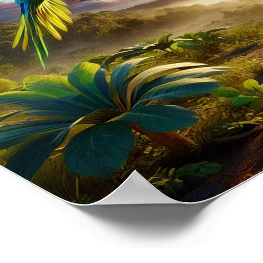 Der lebendige Amazonas-Parrot im üppigen Regenwald Poster (Ecke)