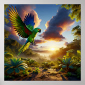 Der lebendige Amazonas-Parrot im üppigen Regenwald Poster (Vorne)