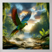 Der lebendige Amazonas-Parrot im üppigen Regenwald Poster (Vorne)