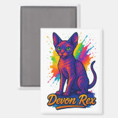 Der lebendige Devon Rex Pop Kunst-Katze - Farbenfr Magnet (Vorderseite/Rückseite)