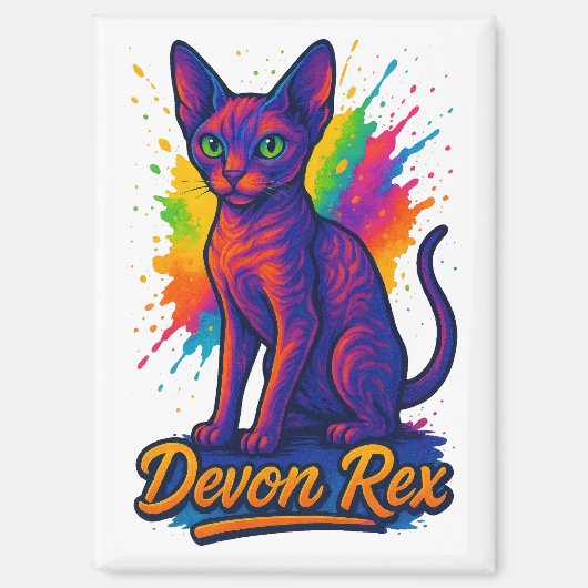 Der lebendige Devon Rex Pop Kunst-Katze - Farbenfr Magnet (Vorderseite)