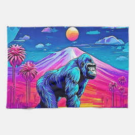 Der lebendige Neon Gorilla in einem surrealen Dsch Geschirrtuch
