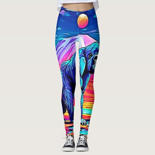 Der lebendige Neon Gorilla in einem surrealen Dsch Leggings (Vorderseite)