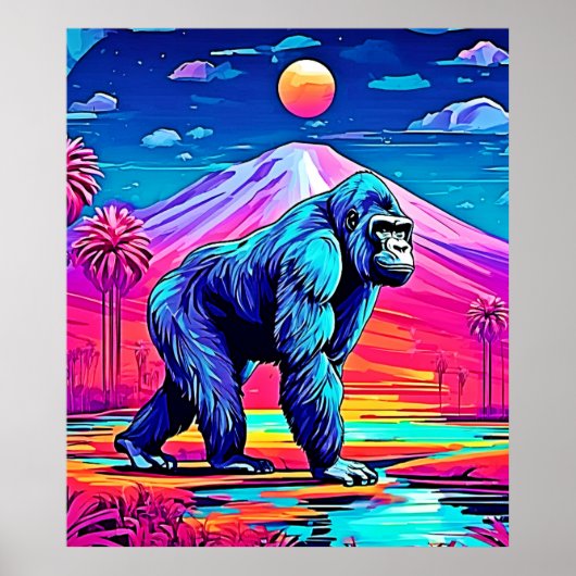 Der lebendige Neon Gorilla in einem surrealen Dsch Poster (Vorne)