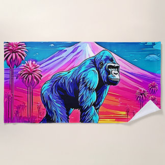 Der lebendige Neon Gorilla in einem surrealen Dsch Strandtuch