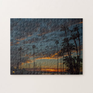 Der lebendige Sonnenuntergang San Diego mit Palmen Puzzle