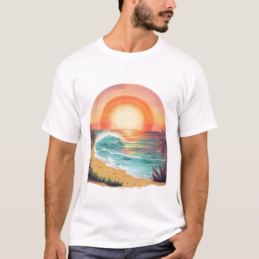 Der lebendige Tropical Beach Sunset Basic T - Shir T-Shirt (Vorderseite)