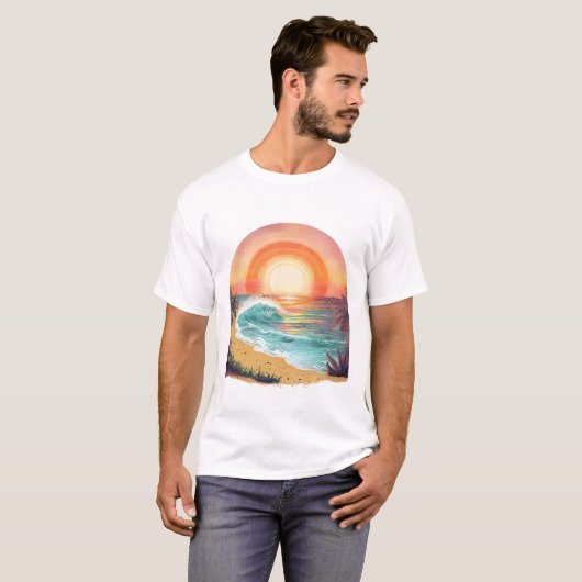 Der lebendige Tropical Beach Sunset Basic T - Shir T-Shirt (Vorne ganz)