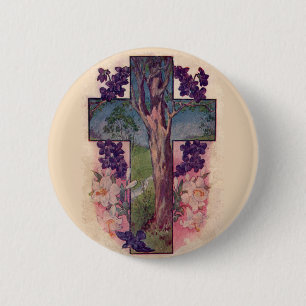 Der Lebensbaum Kreuz Christlicher Knopf Button