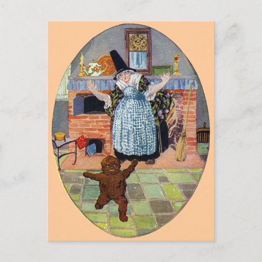 Der Lebkuchenjunge springt aus dem Ofen Postkarte (Vorderseite)
