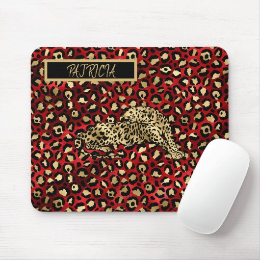 Der leopard Red Black Gold Funky Fun Name Mousepad (Mit Mouse)