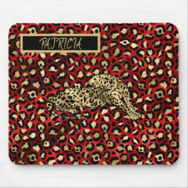 Der leopard Red Black Gold Funky Fun Name Mousepad