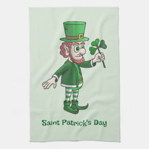 Der Leprechaun mit einem Kleeblatt Geschirrtuch