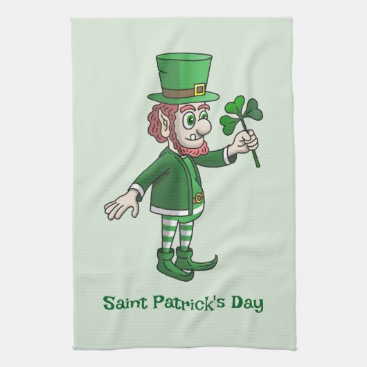 Der Leprechaun mit einem Kleeblatt Geschirrtuch (Vertikal)