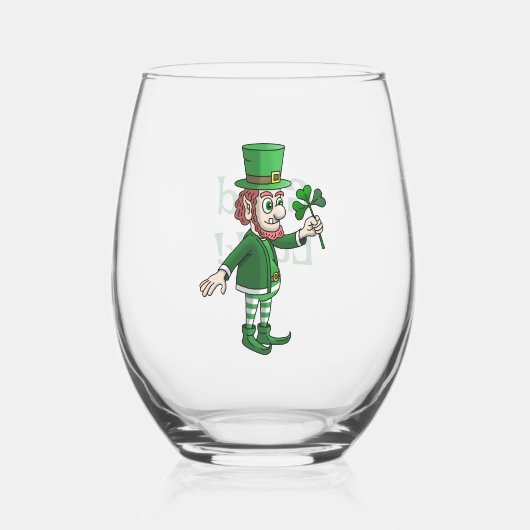Der Leprechaun mit einem Kleeblatt Weinglas Ohne Stiel (Vorderseite)