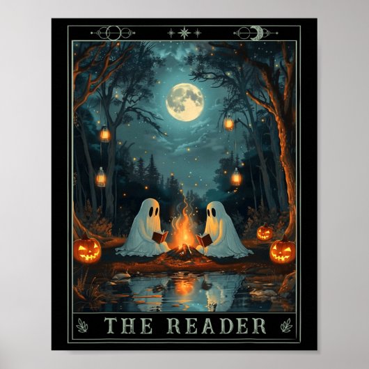 Der Leser bucht Niedliches Spooky Ghost Reading Bo Poster (Vorne)