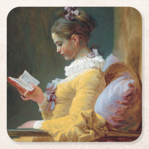 Der Leser, Fragonard Rechteckiger Pappuntersetzer