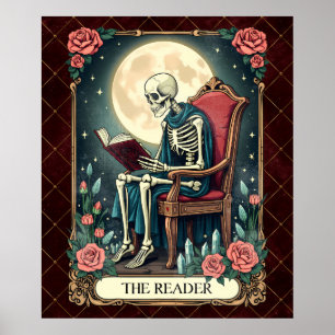 Der Leser, Vintage Style Tarotkarte Skelett Poster
