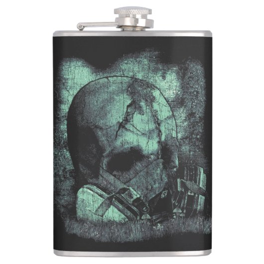 Der letzte Atemzug - Techno-Dystopian Streetwear Flachmann (Vorderseite)