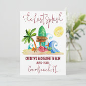 Der letzte Splash, Strand, Surfbrett Junggeselinne Einladung (Stehend Vorderseite)