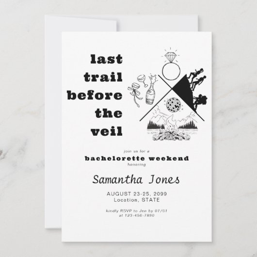 Der letzte Weg vor dem Veil Glamping Bachelorette Einladung (Vorderseite)