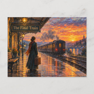 Der letzte Zug Sonnenuntergangs-Bahnhof Postkarte
