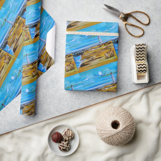 Der Leuchtturm am Strand Gemälde von Alfred Fox Geschenkpapier (Kunsthandwerk)