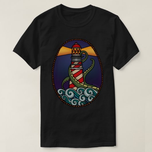 Der Leuchtturm _amp_ Der Kraken T-Shirt (Design vorne)