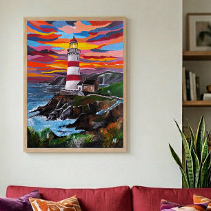 Der Leuchtturm im gemalten Himmel von Alfred Fox Poster