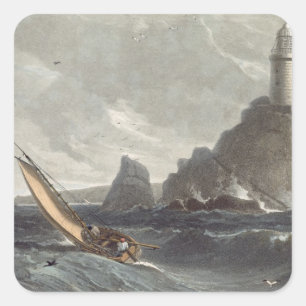 Der Leuchtturm von Lands End, Cornwall, f Quadratischer Aufkleber