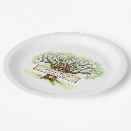 Der Liebe-Baum-Hochzeit kundengebundene Pappteller (Schrägansicht)