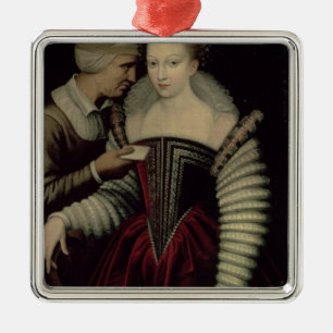 Der Liebe-Buchstabe, eine Dame mit ihrem Mädchen Silbernes Ornament