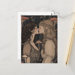 Der Liebhaber-Kuss-Pilzwald-Märchen Postkarte