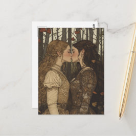 Der Liebhaber Kuss Vintage Märchen im Herbst Postkarte